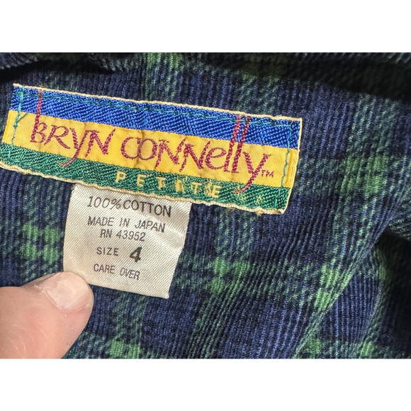 Bryn Connelly Corduroy Jumper Dress Sz 4P Tartan Plaid Navy green Midi VTG 80s - Picture 5 of 9
